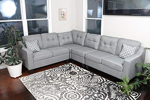 Oliver Smith - Large Light Grey Linen Cloth Modern Contemporary Upholstered Quality Sectional Left or Right Adjustable Sectional 106" x 82.5" x 34"