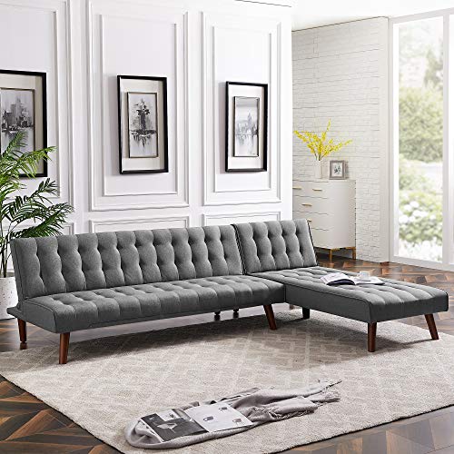 Anshunyin Living Room Sofa Set Sofa Bed Fabric Modern Reversible Sectional Recliner Couch Sectional Sofa Sleeper Couch with Wood Legs, Gray