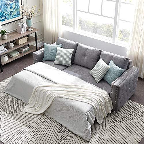 P PURLOVE 91" Reversible Sectional Sofa,L Shape Corner Sofa-Bed Sleeper Sofa Bed with Storage,for Living Room,Nailheaded,Gray