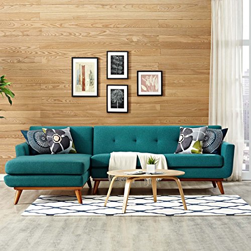 Modway Engage Mid-Century Modern Upholstered Fabric Left-Facing Sectional Sofa in Teal