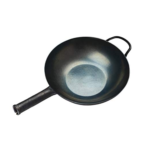 ZhenSanHuan HandHammered Iron Wok Flat Bottom Induction Suitable (32cm IronHandle with Help)