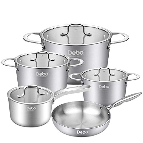 Cookware Set 18/8 Stainless Steel pots and pans set kitchen pans and pots Durable Versatility Dishwasher Safe Compatible With All Cooktops 9 Piece