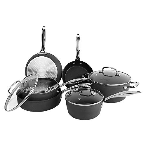 Cook Code 10-Piece Hard-Anodized Cookware Set Non-Stick, Aluminum Pots and Pan set, Non-Toxic Dishwasher Safe, Black