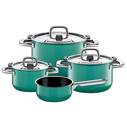 Silit Pot Set, 4-Piece, Nature Green. Metal Control lid, Made in Germany, Silargan Functional Ceramic, Suitable for Induction hobs, Dishwasher Safe