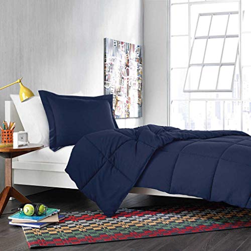 1000TC King Size Navy Blue Solid 8pc Bedding Set (with 500GSM Comforter,21" Deep Pocket Fitted Sheet & 21" Drop Length Bedskirt) 100% Egyptian Cotton - by AP Beddings