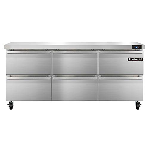 Continental Refrigerator SW72-D Three Section Work Top Refrigerator 72"W, With Six Drawers